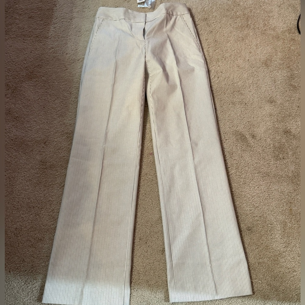Ann Taylor blue striped ticking trousers.